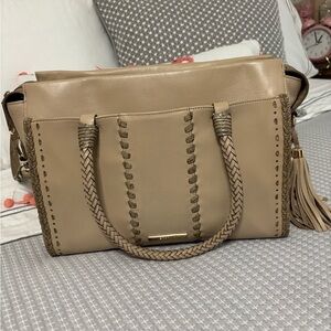 Brahmin Emily in Natural Crawford Braided Handles Double Tassels EUC